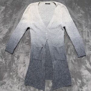 Barone Firenze Cardigan Womens Small Ombre Gray Wool Long Boucle Minimalist